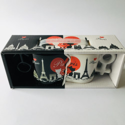 Set Di 2 Mini Tazze Incastrabili 'I Love Parigi' – Porcellana, Altezza 7 Cm, Con Torre Eiffel E Monumenti, Regalo Originale